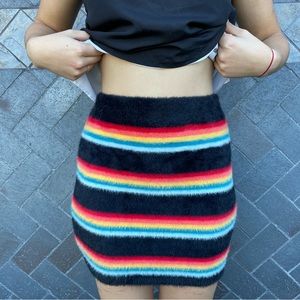 Stretch Rainbow Fleece, Horizontal Stripe Mini Skirt